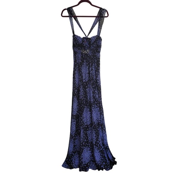 DONNA RICCO 100% Silk Gown Maxi Dress Leopard Print Black Blue Evening Formal 8 - Picture 1 of 9